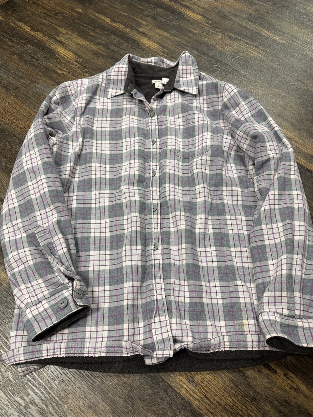 L.L. Bean Women's Gray and Purple Plaid Button-Down Shirt